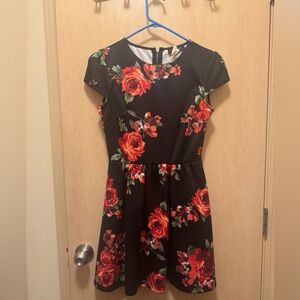 B Darlin Black Dress with Red Floral Design